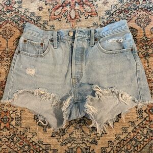 Levi's Frayed Light Blue Jean Shorts